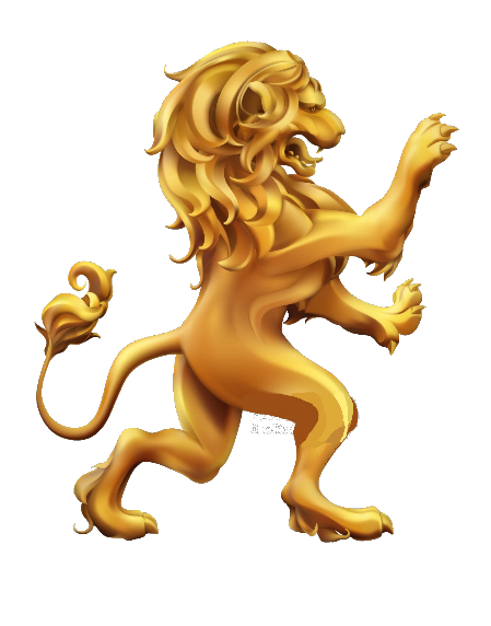 León rampante de su color